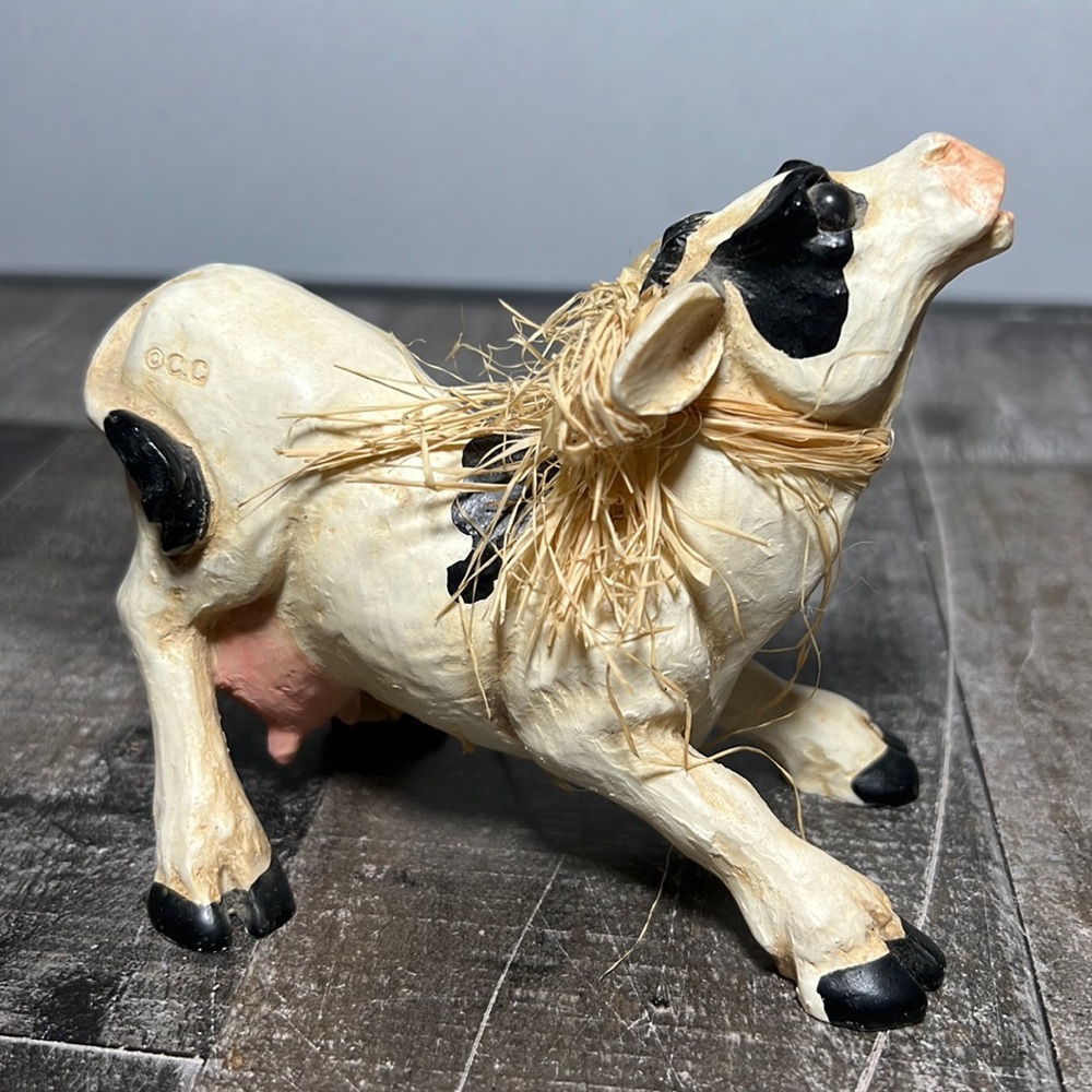 Vintage Resin Black & White Holstein Playful Cow Figurine